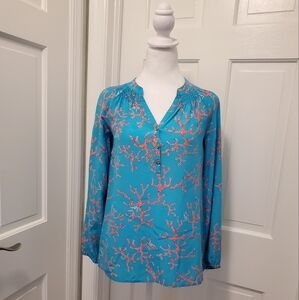 Lilly Pulitzer Elsa Coral Print 100% Silk Blouse Size XS, Preppy, Colorful